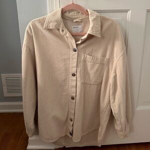 BERSHKA Beige Corduroy Oversized Button-down Size M